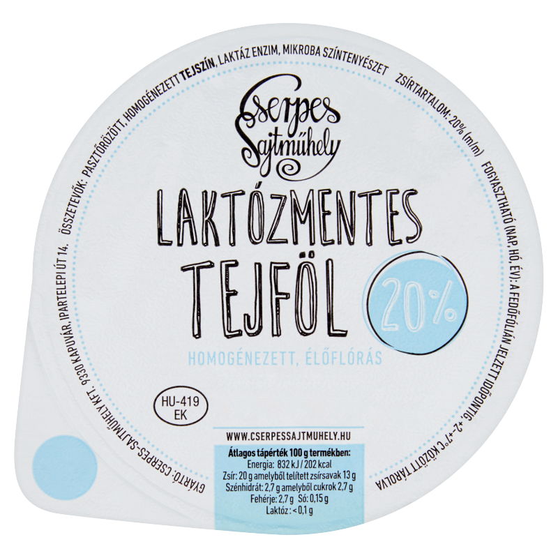 Cserpes tejföl 250 g 20% laktózmentes