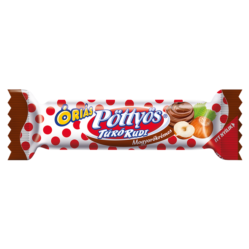 Pöttyös Óriás Túró Rudi 51 g étbevonóval, mogyorókrémes