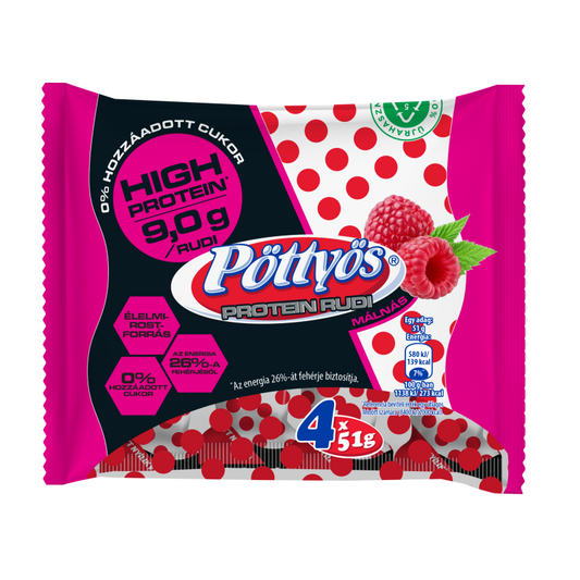 Pöttyös Protein Óriás Túró Rudi 4x51 g étbevonóval, málnás